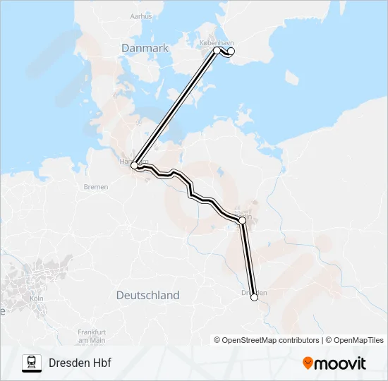 MALMÖ CENTRALSTATION - CHEMNITZ HBF tåg Linje karta
