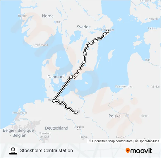 CHEMNITZ HBF - STOCKHOLM CENTRALSTATION Train Line Map