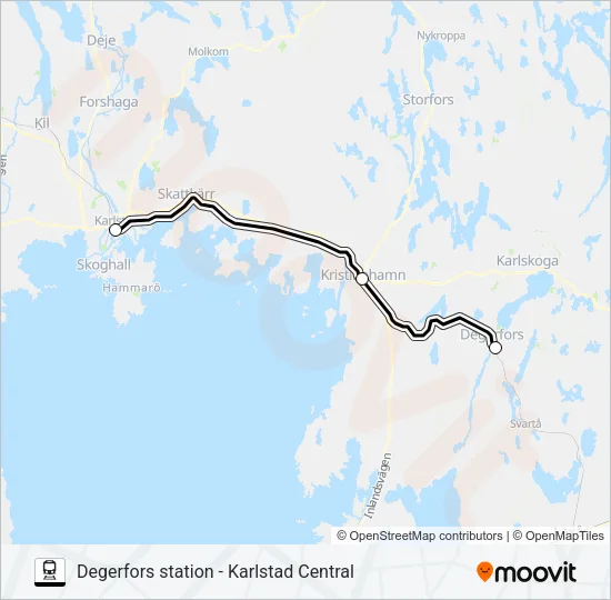 DEGERFORS STATION - KARLSTAD CENTRAL Train Line Map