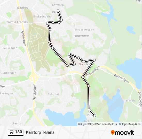 180 Route: Schedules, Stops & Maps - Kärrtorp T-Bana (Updated)