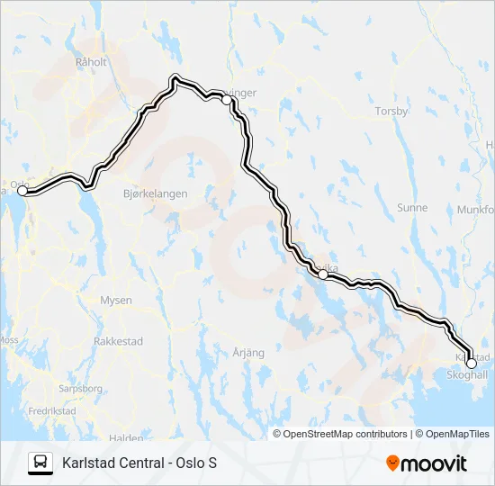 KARLSTAD CENTRAL - OSLO S Bus Line Map