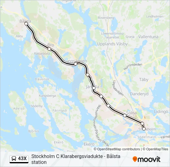 43X Bus Line Map