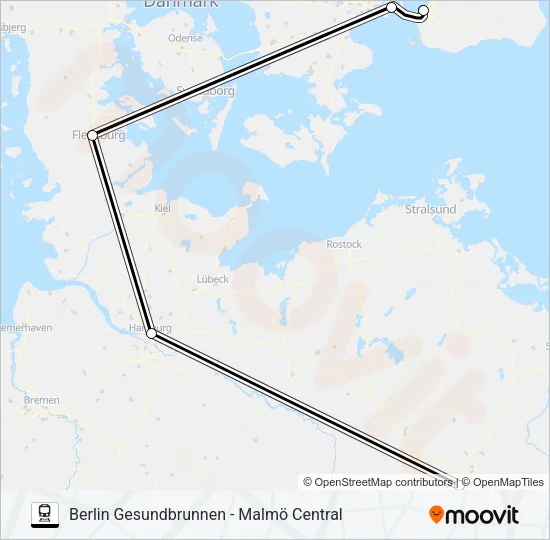 BERLIN GESUNDBRUNNEN - MALMÖ CENTRAL Train Line Map