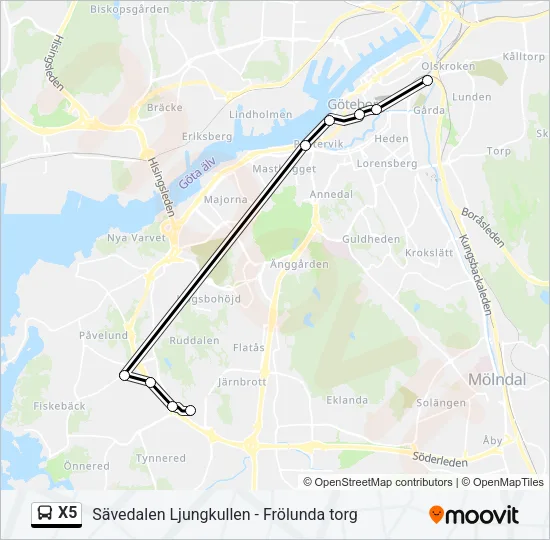 X5 Bus Line Map