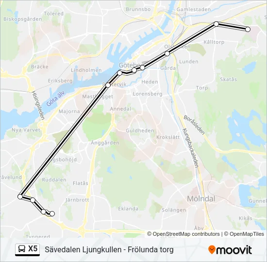 X5 Bus Line Map