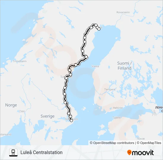 STOCKHOLM CENTRALSTATION - NARVIK STATION Train Line Map
