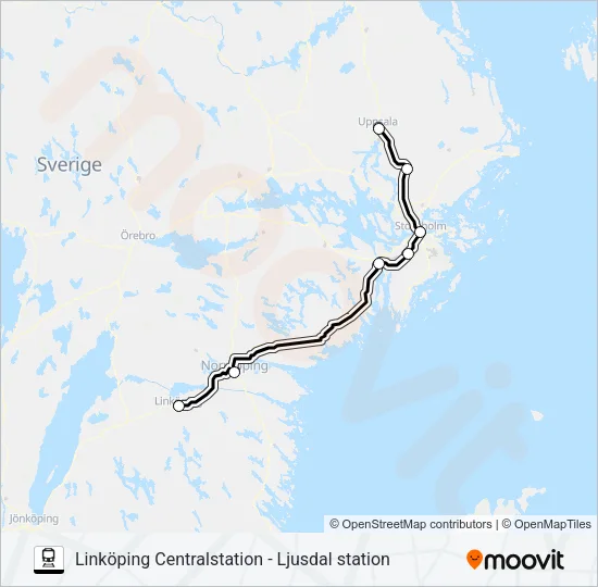 LINKÖPING CENTRALSTATION - LJUSDAL STATION Train Line Map