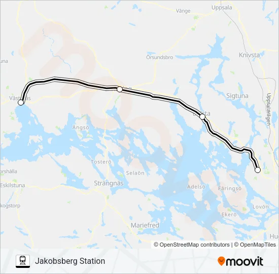 VÄSTERÅS CENTRALSTATION - JAKOBSBERG STATION Train Line Map