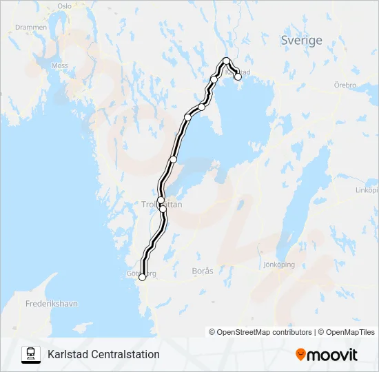 GÖTEBORG CENTRALSTATION - KRISTINEHAMN STATION Train Line Map