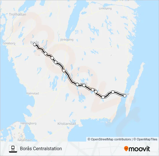 KALMAR CENTRALSTATION - GÖTEBORG CENTRALSTATION Train Line Map