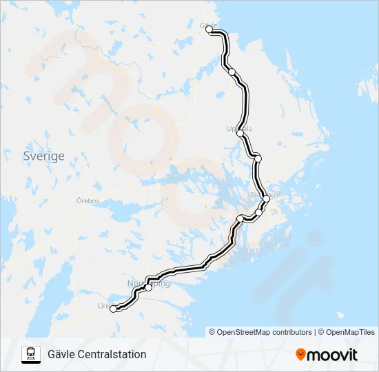 LINKÖPING CENTRALSTATION - GÄVLE CENTRALSTATION Train Line Map