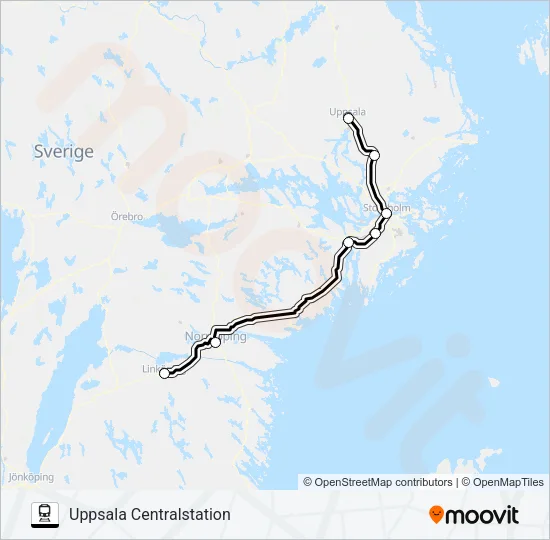 LINKÖPING CENTRALSTATION - GÄVLE CENTRALSTATION Train Line Map