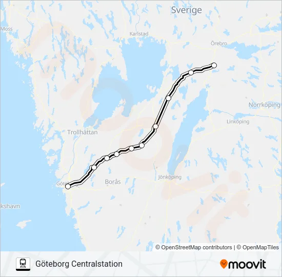 ÖREBRO CENTRALSTATION - GÖTEBORG CENTRALSTATION Train Line Map