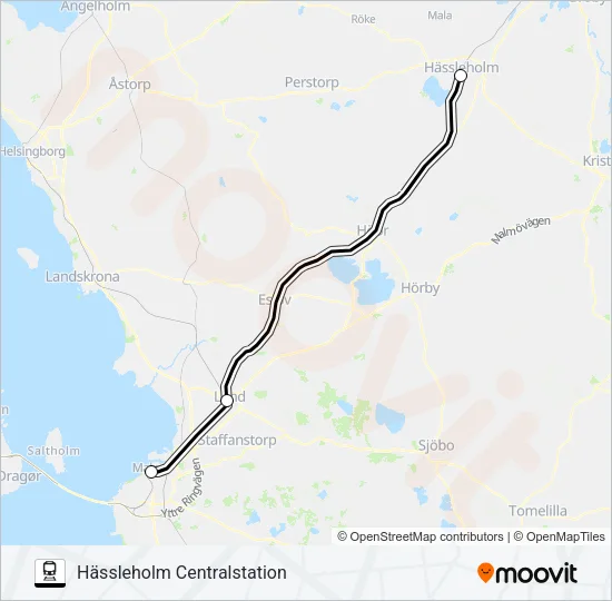 MALMÖ CENTRALSTATION - HÄSSLEHOLM CENTRALSTATION Train Line Map