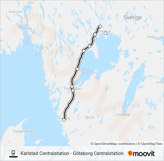 KARLSTAD CENTRALSTATION - GÖTEBORG CENTRALSTATION Train Line Map