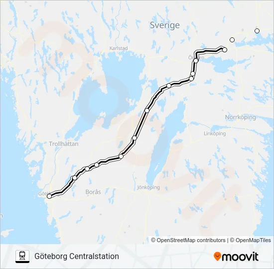 VÄSTERÅS CENTRALSTATION - GÖTEBORG CENTRALSTATION Train Line Map