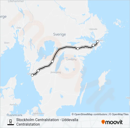 STOCKHOLM CENTRALSTATION - UDDEVALLA CENTRALSTATION Train Line Map
