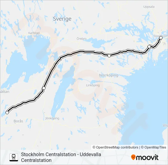 STOCKHOLM CENTRALSTATION - UDDEVALLA CENTRALSTATION Train Line Map