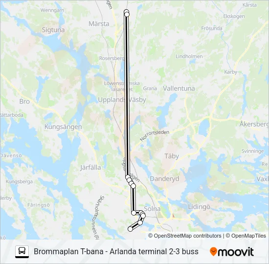 BROMMAPLAN T-BANA - ARLANDA TERMINAL 2-3 BUSS Bus Line Map