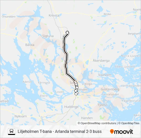 LILJEHOLMEN T-BANA - ARLANDA TERMINAL 2-3 BUSS Bus Line Map