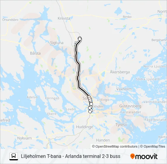 LILJEHOLMEN T-BANA - ARLANDA TERMINAL 2-3 BUSS Bus Line Map