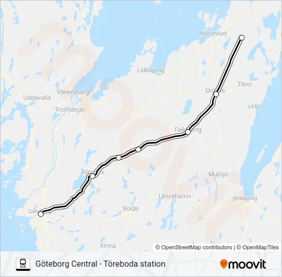 GÖTEBORG CENTRAL - TÖREBODA STATION Train Line Map