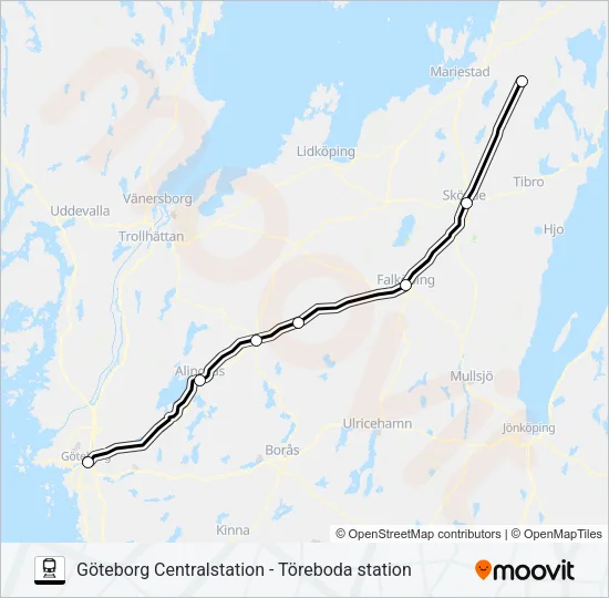 GÖTEBORG CENTRALSTATION - TÖREBODA STATION Train Line Map