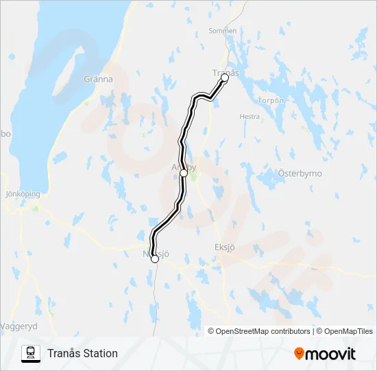 NÄSSJÖ CENTRALSTATION - TRANÅS STATION Train Line Map