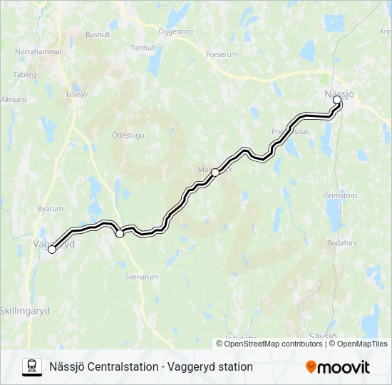 NÄSSJÖ CENTRALSTATION - VAGGERYD STATION Train Line Map
