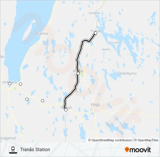 JÖNKÖPING CENTRALSTATION - TRANÅS STATION Train Line Map