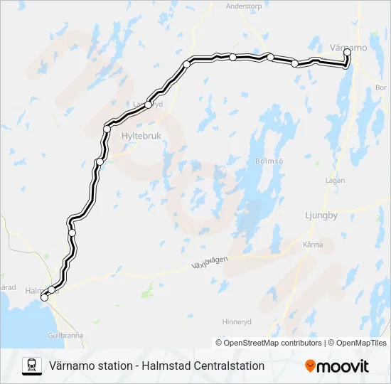 VÄRNAMO STATION - HALMSTAD CENTRALSTATION Train Line Map