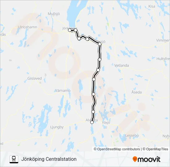 ALVESTA STATION - JÖNKÖPING CENTRALSTATION Train Line Map