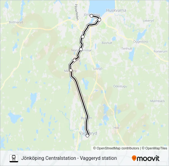 JÖNKÖPING CENTRALSTATION - VAGGERYD STATION Train Line Map