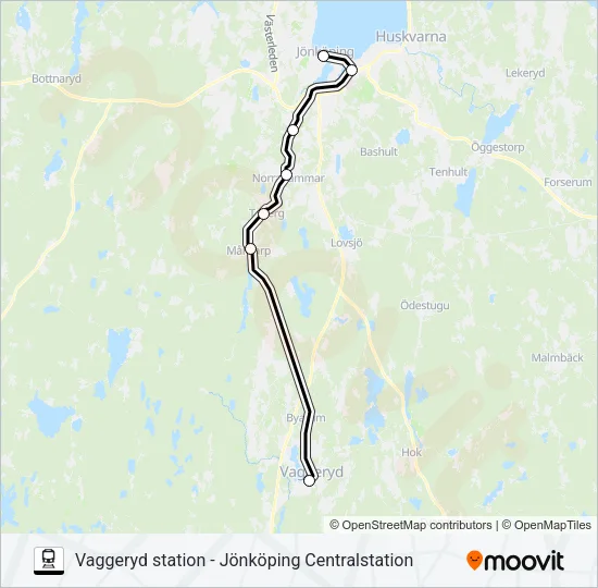 VAGGERYD STATION - JÖNKÖPING CENTRALSTATION Train Line Map