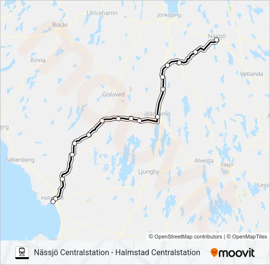 NÄSSJÖ CENTRALSTATION - HALMSTAD CENTRALSTATION Train Line Map