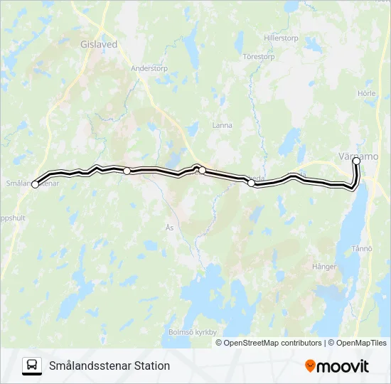 VÄRNAMO STATION - SANNARP STATION  Line Map