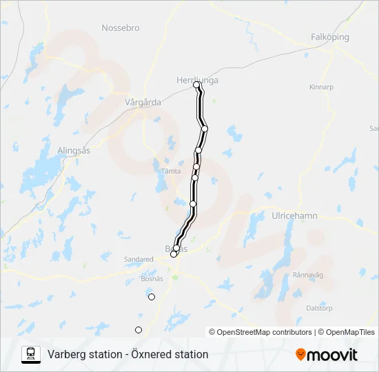 VARBERG STATION - ÖXNERED STATION  Line Map