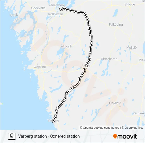VARBERG STATION - ÖXNERED STATION  Line Map