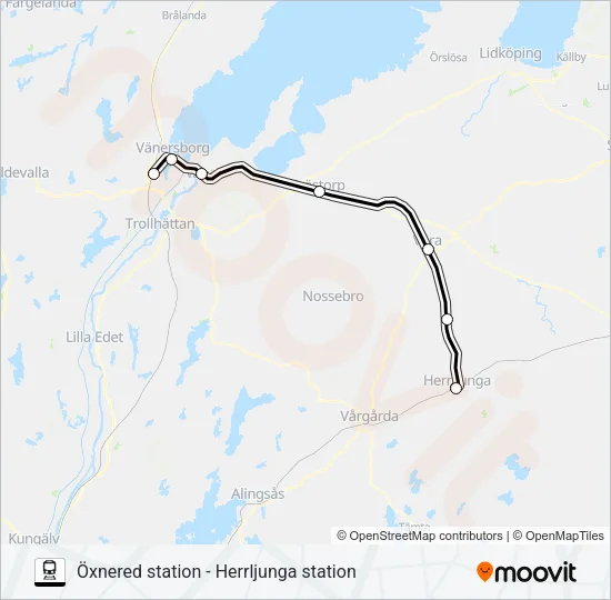 ÖXNERED STATION - HERRLJUNGA STATION  Line Map