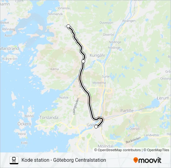 KODE STATION - GÖTEBORG CENTRALSTATION Train Line Map