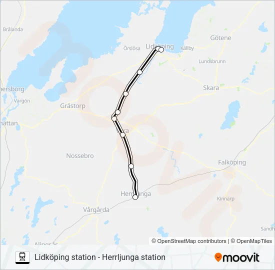 LIDKÖPING STATION - HERRLJUNGA STATION  Line Map