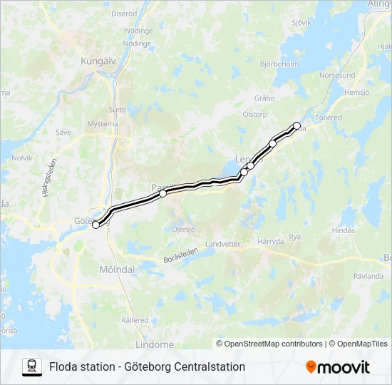FLODA STATION - GÖTEBORG CENTRALSTATION  Line Map