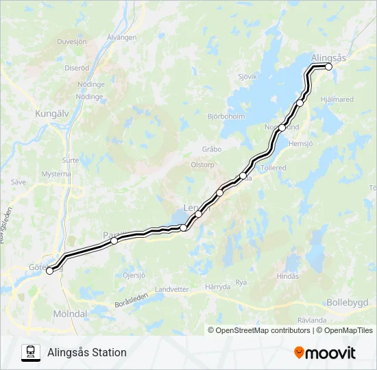 GÖTEBORG CENTRALSTATION - ALINGSÅS STATION  Line Map
