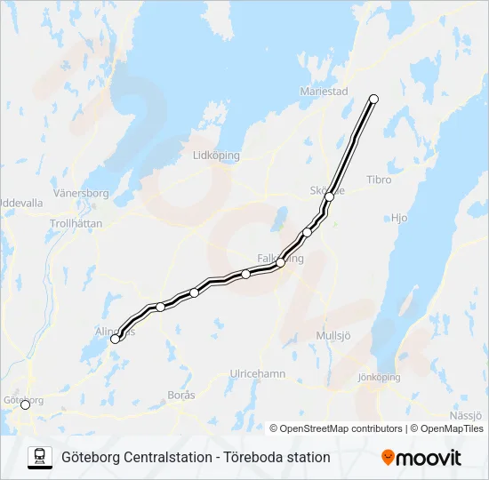 GÖTEBORG CENTRALSTATION - TÖREBODA STATION  Line Map