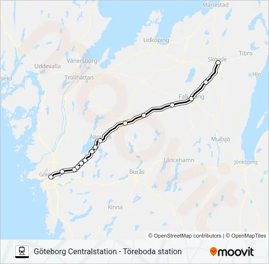 GÖTEBORG CENTRALSTATION - TÖREBODA STATION  Line Map