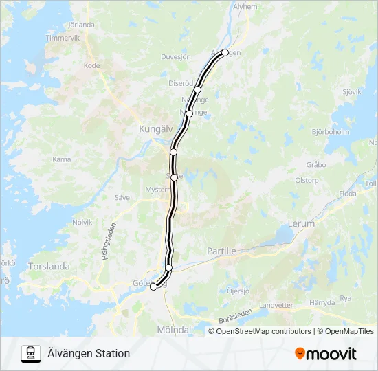 GÖTEBORG CENTRALSTATION - ÄLVÄNGEN STATION  Line Map