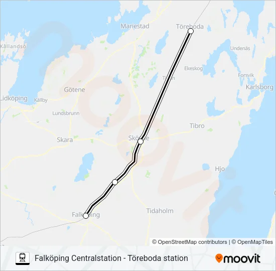 FALKÖPING CENTRALSTATION - TÖREBODA STATION  Line Map