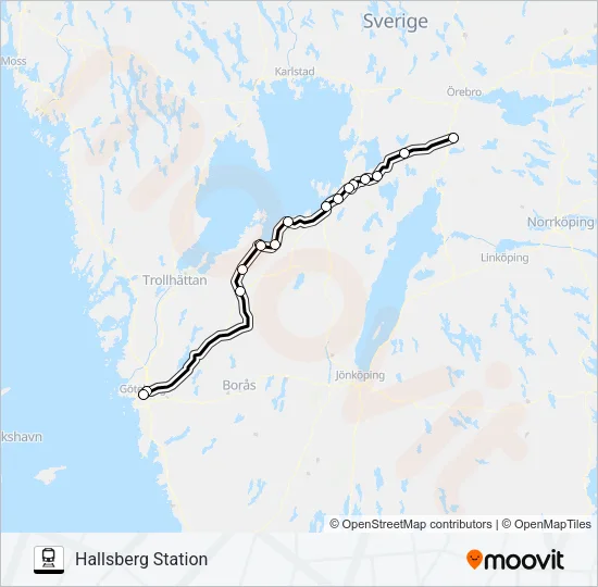 GÖTEBORG CENTRALSTATION - HALLSBERG STATION Train Line Map