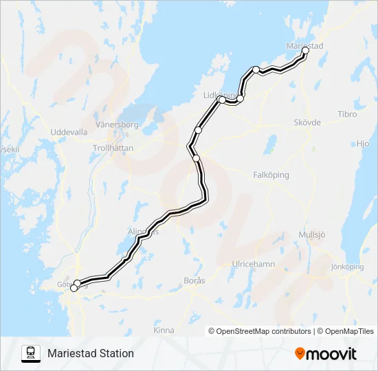 GÖTEBORG CENTRALSTATION - HALLSBERG STATION Train Line Map