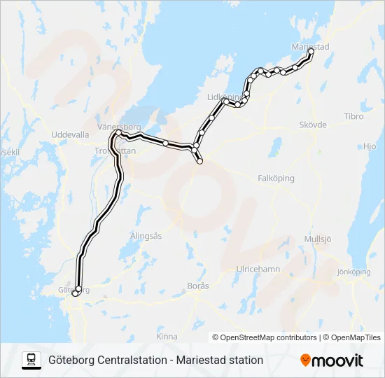 GÖTEBORG CENTRALSTATION - MARIESTAD STATION Train Line Map